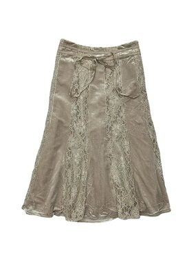 Lace-Panel Velvet Maxi Skirt in Taupe